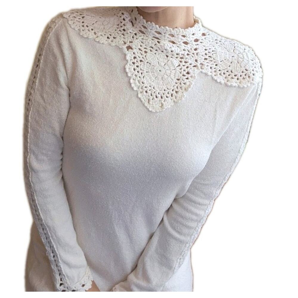 Free People S Long Sleeve Crochet Mini Dress Ivory